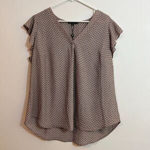 Adrianna Papell Brown Geo Print Flutter Sleeve Blouse